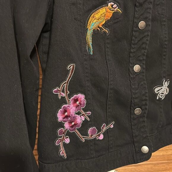 NY Collection Back Jean Jacket with Patches M - Picture 2 of 8